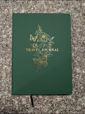 Green Travel Journal with Gold Floral & Butterfly Design